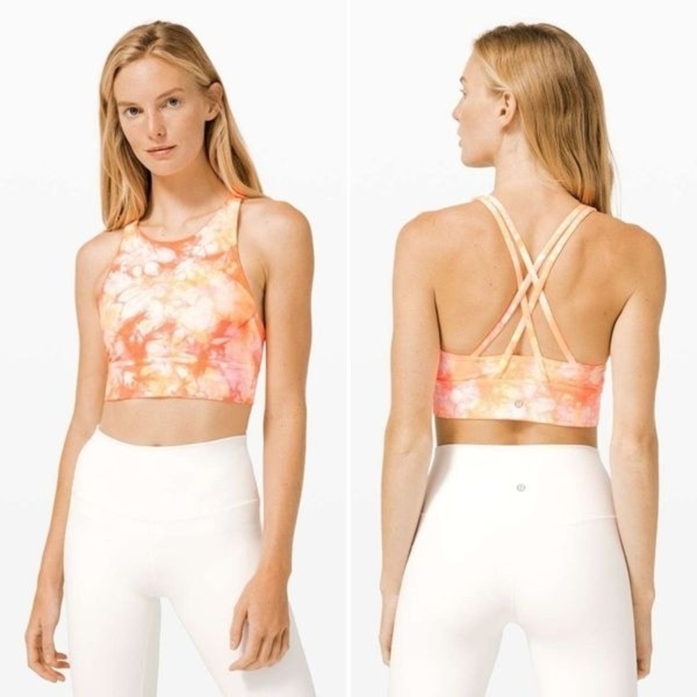 Lululemon Energy Bra High Neck Long Line in the Dual Shibori Pink Grapefruit